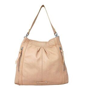B. Makowsky Peach Genuine Leather Perforated Hobo Shoulder Bag